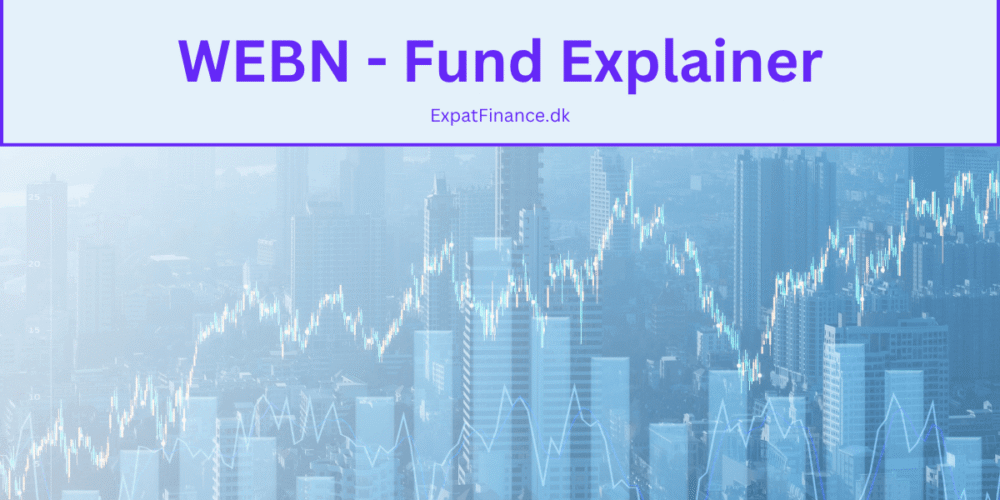 Header graphic for ExpatFinance.dk's WEBN Fund Explainer, showing financial charts over a city skyline