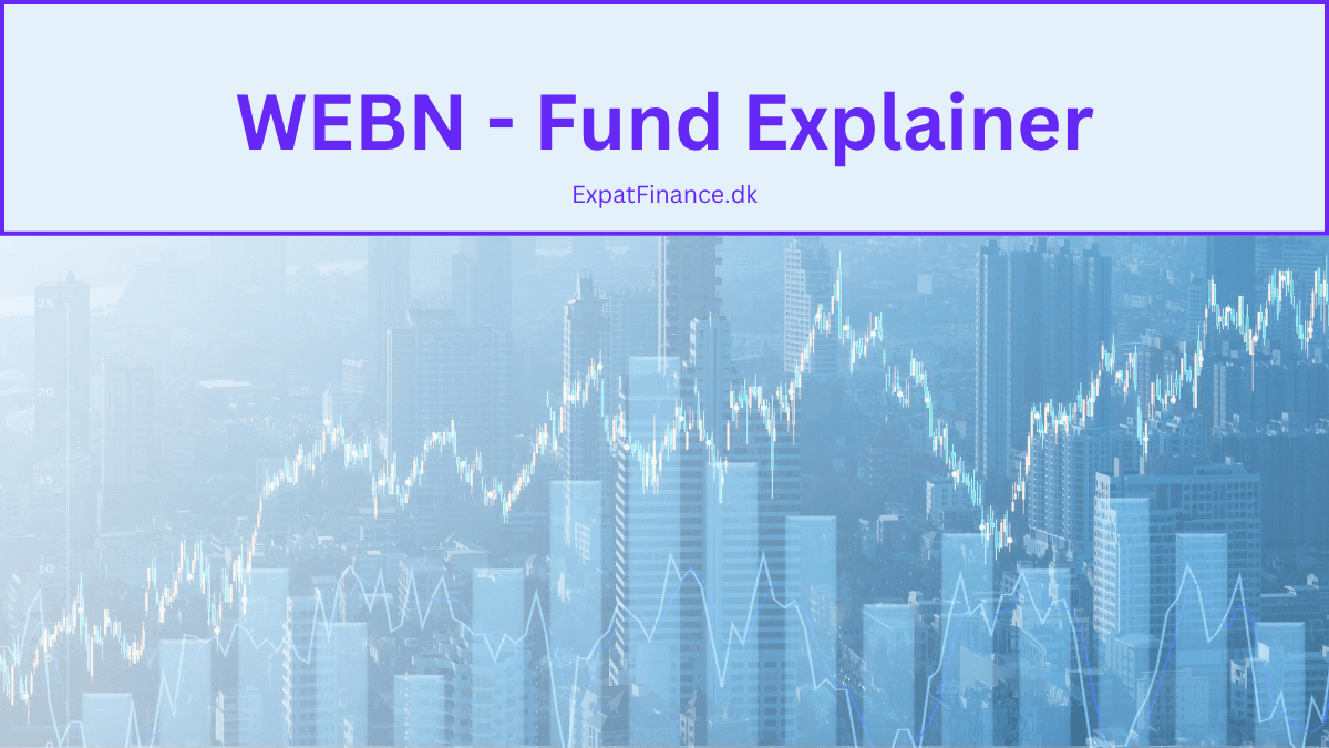 Header graphic for ExpatFinance.dk's WEBN Fund Explainer, showing financial charts over a city skyline
