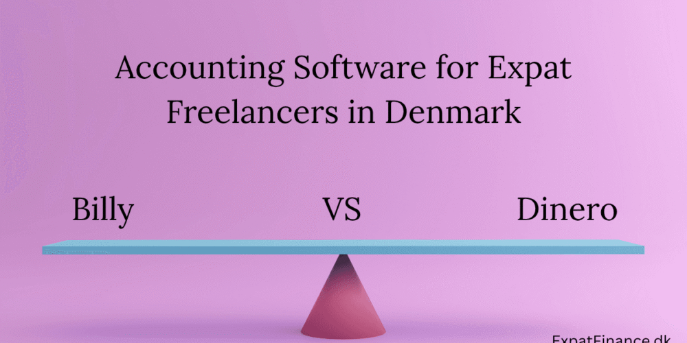 Visual comparison scale comparing Billy vs Dinero accounting software for expat freelancers in Denmark by ExpatFinance.dk